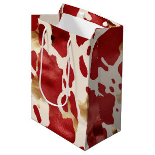 Sacola Para Presentes Média Cream Red Dourado Western Cowhide