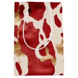 Sacola Para Presentes Média Cream Red Dourado Western Cowhide