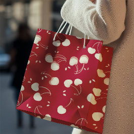 Sacola Para Presentes Média Cream Watercolor Cherries on Red – Valentine 