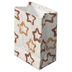 Sacola Para Presentes Média Cream White Stars Natal