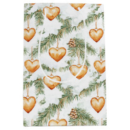 Sacola Para Presentes Média Creamy Caramel Hearts Christmas Tree Branches
