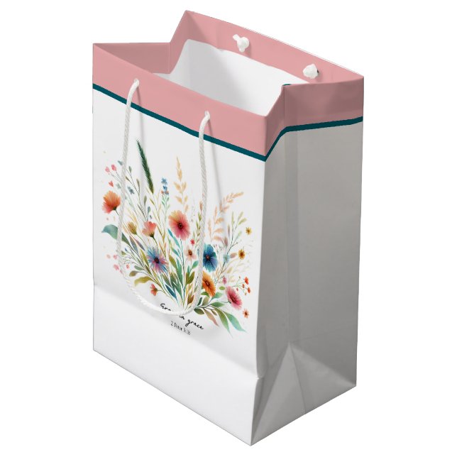 Sacola Para Presentes Média Crescer na Grace floral (Frente inclinada)