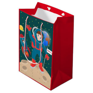 Sacola Para Presentes Média Criança astronauta na festa de aniversário da lu