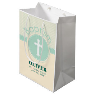 Sacola Para Presentes Média Criança de Deus, Batismo, Sexo Verde Neutro