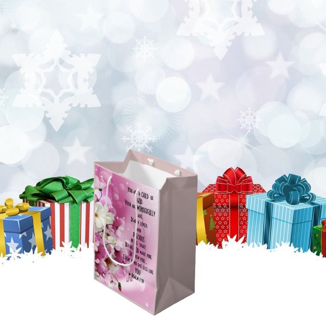 Sacola Para Presentes Média Criança de Deus - Presente Floral - Salmo 139 (Criador carregado)