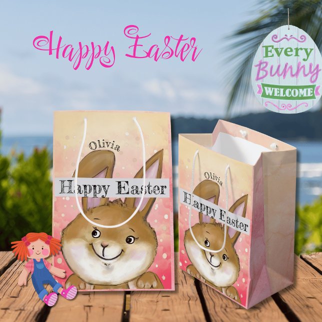 Sacola Para Presentes Média Crianças-Caça-Ovo Citadas A Ovo Rosa (Egg-citing Egg Hunt Kids Pink Medium Gift Bag)