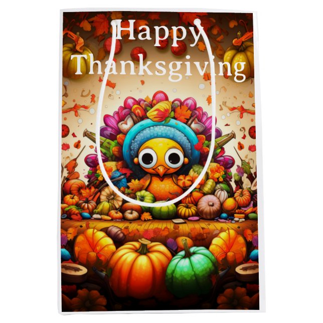 Sacola Para Presentes Média Crianças de Ação de Graças 2 (Frente)