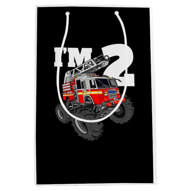 Sacola Para Presentes Média Crianças Monster Fire segundo aniversário Garoto 2 (Frente)