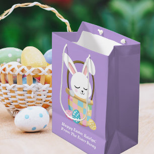 Sacola Para Presentes Média Crianças Personalizáveis do Coelho da Páscoa Roxo
