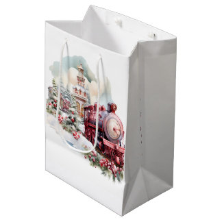 Sacola Para Presentes Média Crie Seu Próprio Trem de Natal Vermelho