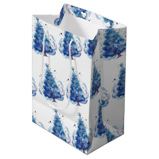 Sacola Para Presentes Média Crie Sua Própria Árvore de Natal em Aquarela Azul