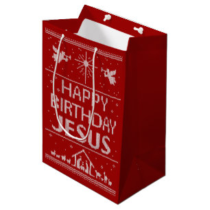 Sacola Para Presentes Média Cristão feio vermelho da camisola do Natal