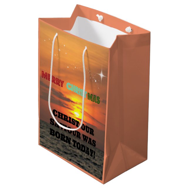 Sacola Para Presentes Média Cristo Nosso Salvador Foi Nascer Hoje (Frente inclinada)