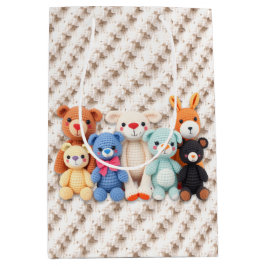 Sacola Para Presentes Média Crocheted Stuffed Animals Blue and Yellow