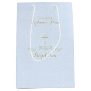 Sacola Para Presentes Média Cruz Dourado e louros na luz - azul