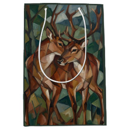 Sacola Para Presentes Média Cubist Style Reindeer Gift Bag