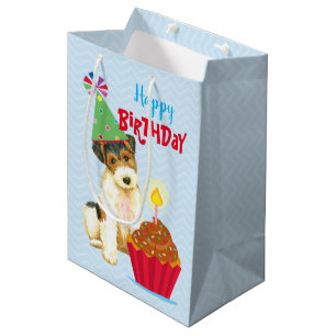 Sacola Para Presentes Média Cupcake de aniversário Fox Terrier