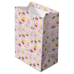Sacola Para Presentes Média Cupcakes Cute Padrão Pink Pastel