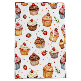 Sacola Para Presentes Média Cupcakes e Morangos