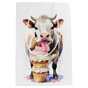Sacola Para Presentes Média Cupcakes Engraçados De Licenciamento De Vaca Para