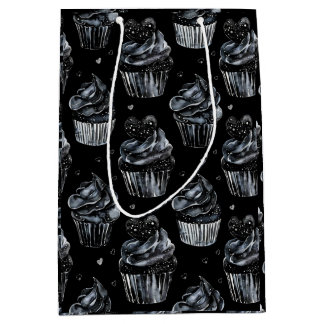 Sacola Para Presentes Média Cupcakes Góticos Cute Assombrados com Corações