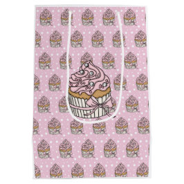 Sacola Para Presentes Média Cupcakes Rosa e Prata Bolinhas