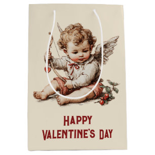 Sacola Para Presentes Média Cupido Antigo com Arco de Coração