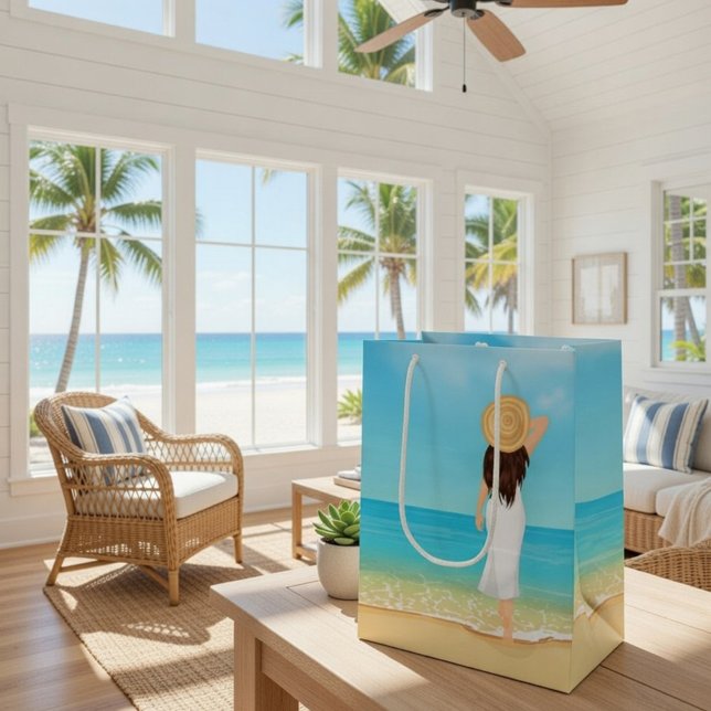 Sacola Para Presentes Média Custom Beach House Welcome Gift Bag (Criador carregado)