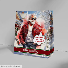 Sacola Para Presentes Média Custom Christmas Gift Bags Handsome Santa Accent