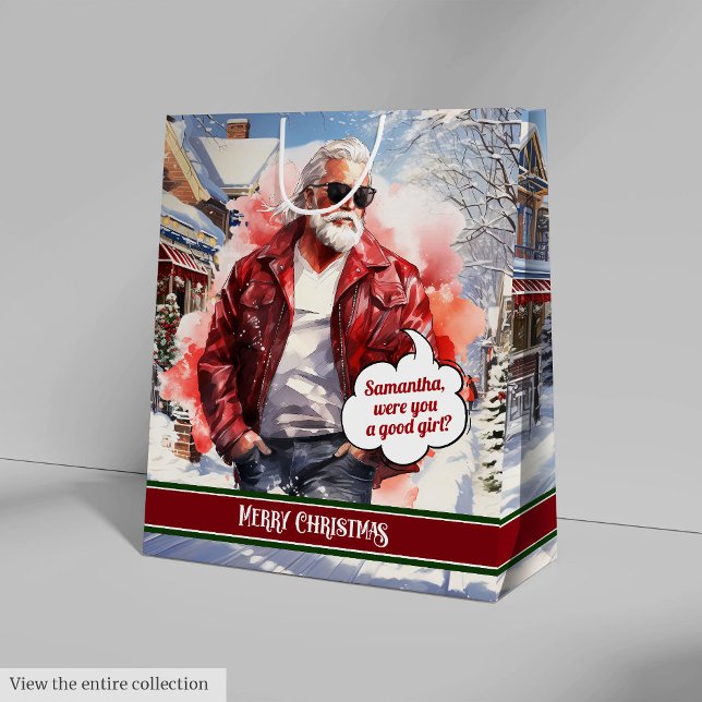 Sacola Para Presentes Média Custom Christmas Gift Bags Handsome Santa Accent (Custom Christmas Gift Bags Handsome Santa Accent)