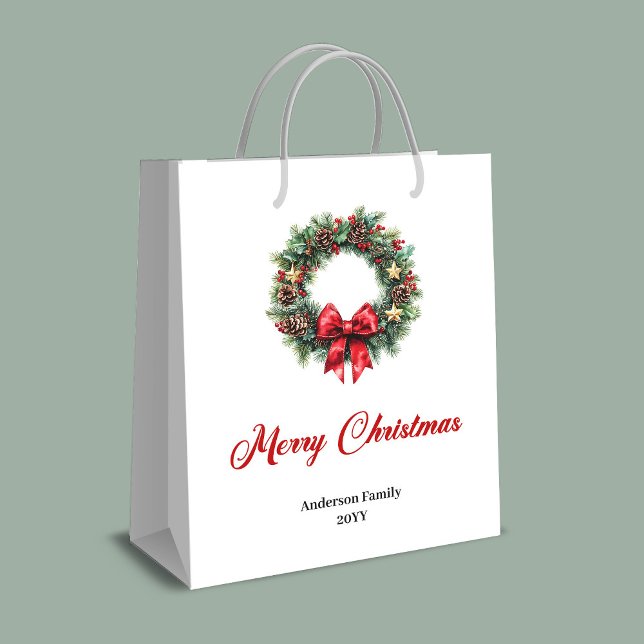 Sacola Para Presentes Média Custom name Christmas wreath bag red and green   (Custom name Christmas wreath bag red and green style)