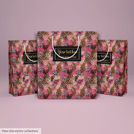 Sacola Para Presentes Média Custom name leopard skin watercolor gift pack