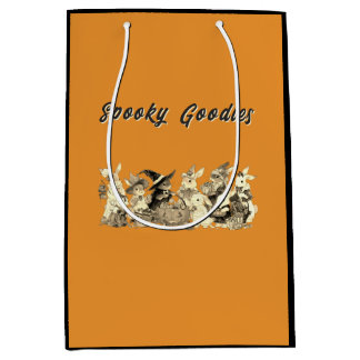 Sacola Para Presentes Média Custom Name Modern Orange Black Halloween Bunny