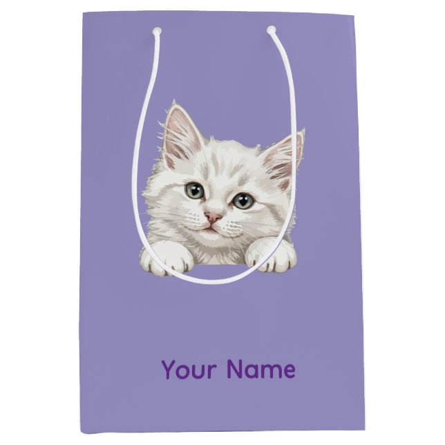 Sacola Para Presentes Média Custom Name Personalized Kitten Art Gift (Frente)