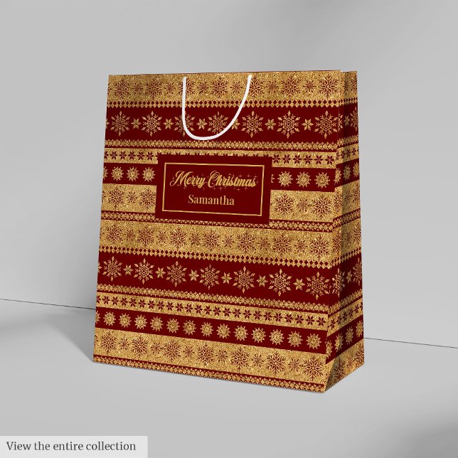 Sacola Para Presentes Média Custom Name Red Gold Christmas Paper Gift Bag (Custom Name Red Gold Christmas Paper Gift Bag)