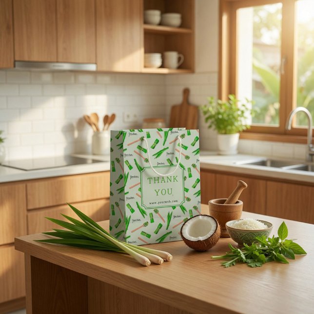 Sacola Para Presentes Média Custom Pandan Leaf Pattern Paper Bag (Criador carregado)