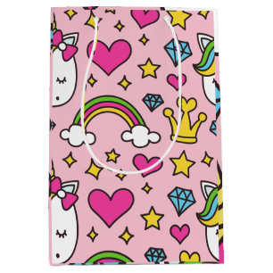 Sacola Para Presentes Média Cuta Magic Horse Cor-de-Rosa, Padrão do Unicórnio