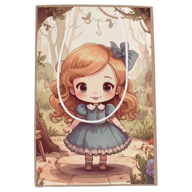 Sacola Para Presentes Média Cute Alice in Wonderland Whimsical Woodland Art (Frente)