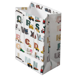 Sacola Para Presentes Média Cute Alphabet ABC Trucks, Veículos De Transporte