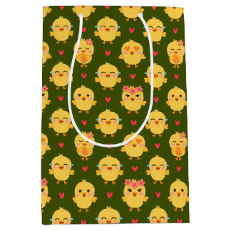 Sacola Para Presentes Média Cute Baby Chick Love with Hearts