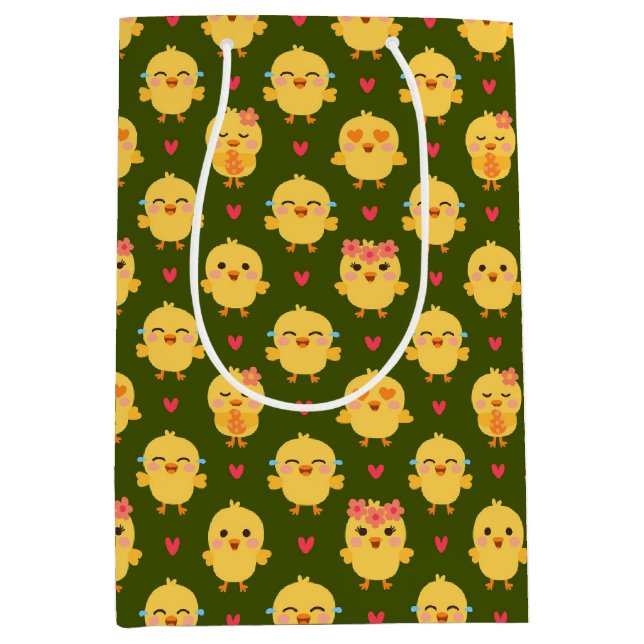 Sacola Para Presentes Média Cute Baby Chick Love with Hearts (Frente)