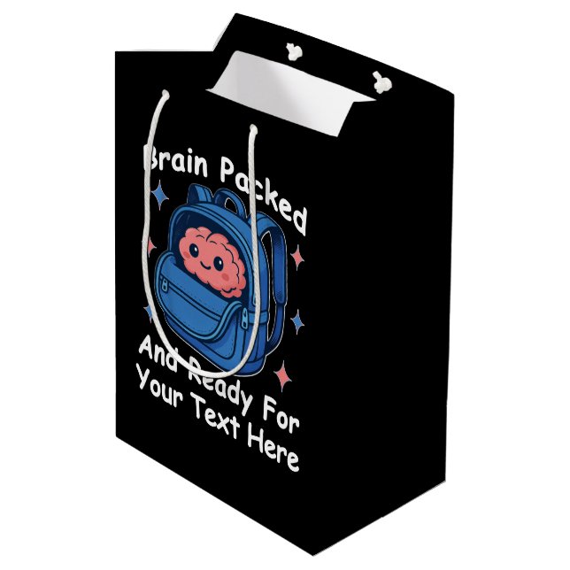 Sacola Para Presentes Média Cute Back-to-School Customizable “Brain Ready" (Verso inclinado)