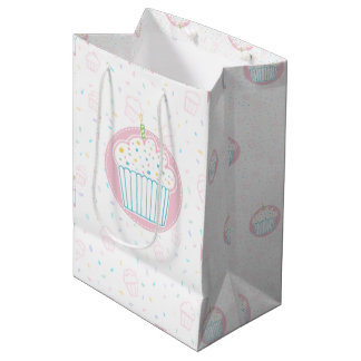 Sacola Para Presentes Média Cute Birthday Cupcake with Candle