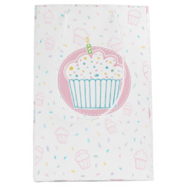 Sacola Para Presentes Média Cute Birthday Cupcake with Candle