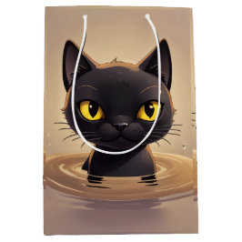 Sacola Para Presentes Média Cute Black Cat Swimming Celebration Art