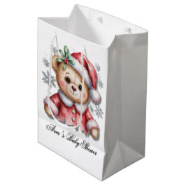 Sacola Para Presentes Média Cute Christmas Bear and Snowflakes Baby Shower