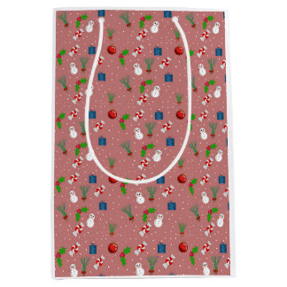 Sacola Para Presentes Média Cute Christmas Pattern Gift Bag | Snowmen