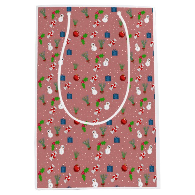 Sacola Para Presentes Média Cute Christmas Pattern Gift Bag | Snowmen (Frente)