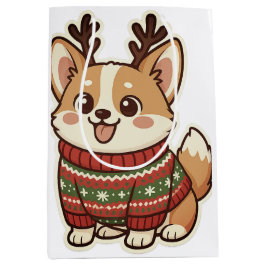 Sacola Para Presentes Média Cute Corgi Dog in Ugly Christmas Sweater Gift Wrap