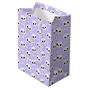 Sacola Para Presentes Média Cute Crânio Roxo e Ossos Padrão de Halloween